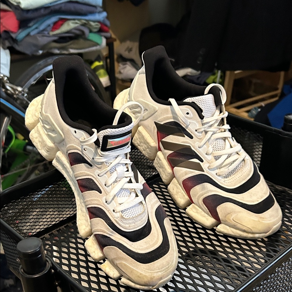 Adidas Men's Cream and Black Sneakers with Red Accents